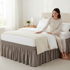 Biscayne Bay Bed Skirt Twin Twin XL Taupe Brand New 25 Inch Drop Elastic Wrap